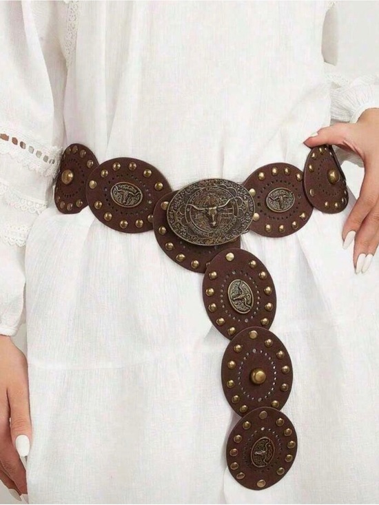unknown Accessories - Western Medallion Leather Hip Belt - Brown